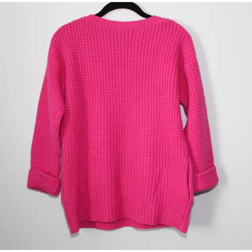 Garnet Hill Waffle Knit Crewneck Cashmere Wool Sweater Pink Pockets Size Small - Picture 14 of 16